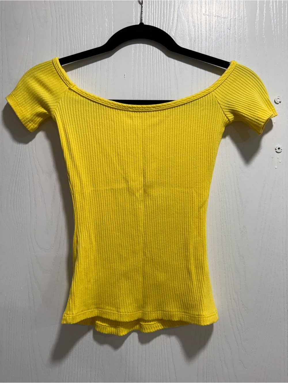 Bright Yellow Ribbed Off-Shoulder Crop Top
